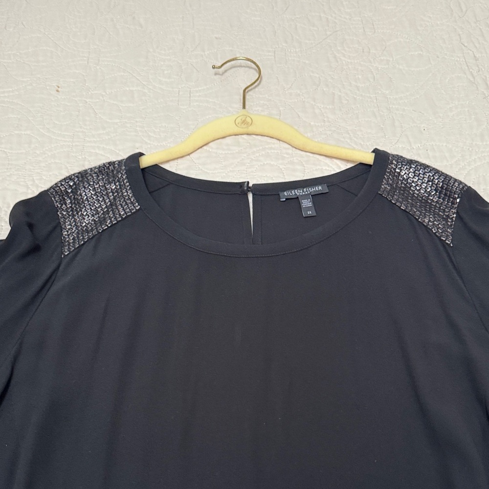 Ellen Tracy Black Sequin Shoulder Dress